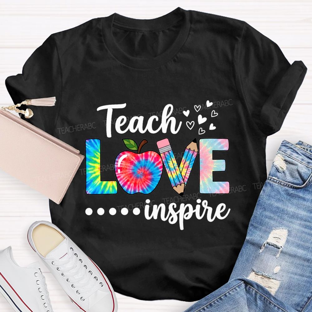 Teach Love Inspire Tie-Dye Font Print Teacher T-shirt
