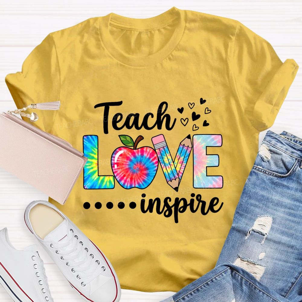 Teach Love Inspire Tie-Dye Font Print Teacher T-shirt