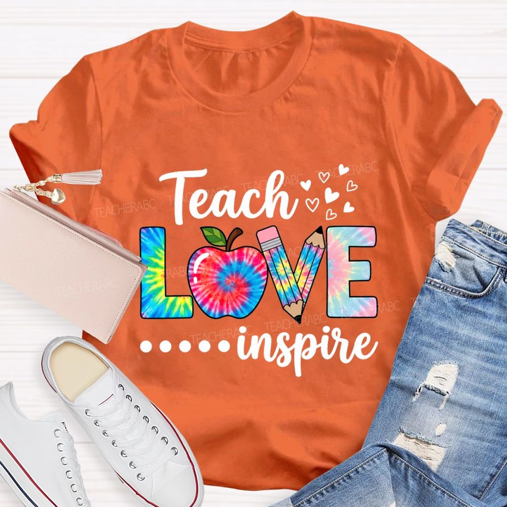 Teach Love Inspire Tie-Dye Font Print Teacher T-shirt