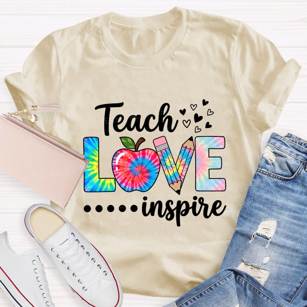 Teach Love Inspire Tie-Dye Font Print Teacher T-shirt