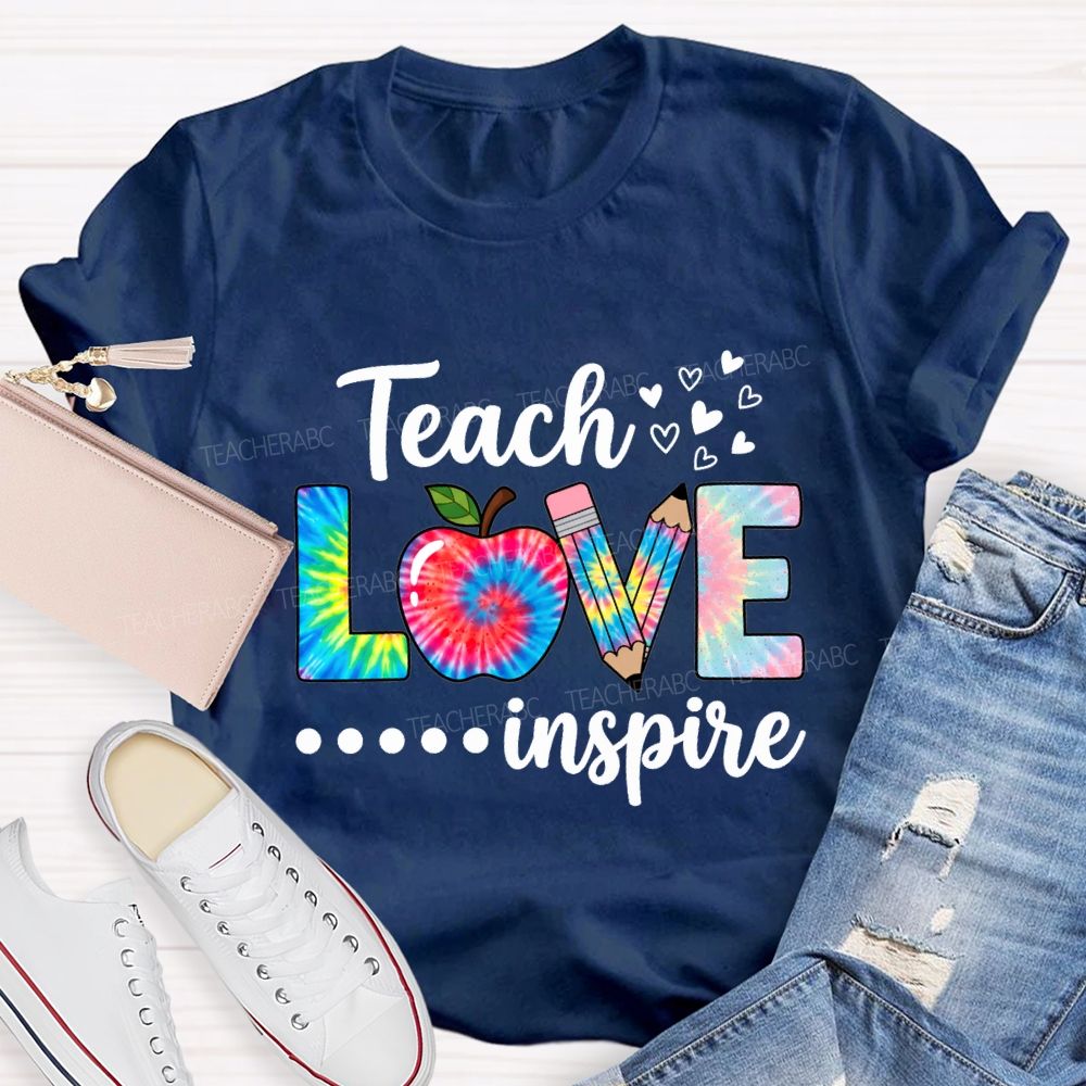 Teach Love Inspire Tie-Dye Font Print Teacher T-shirt