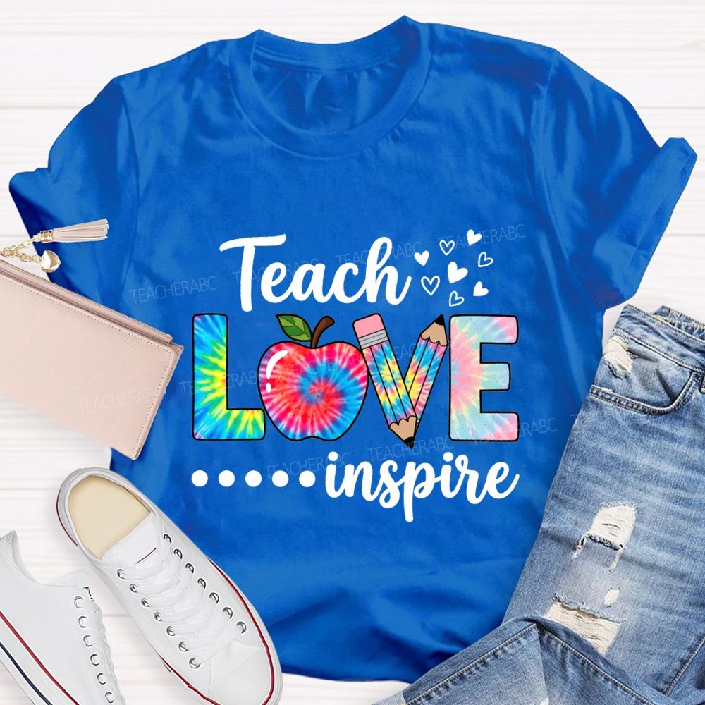 Teach Love Inspire Tie-Dye Font Print Teacher T-shirt