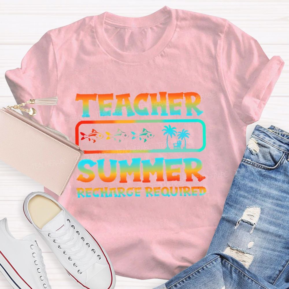 Teacher Summer Recharge Required  Graphic  Teacher T-shirt