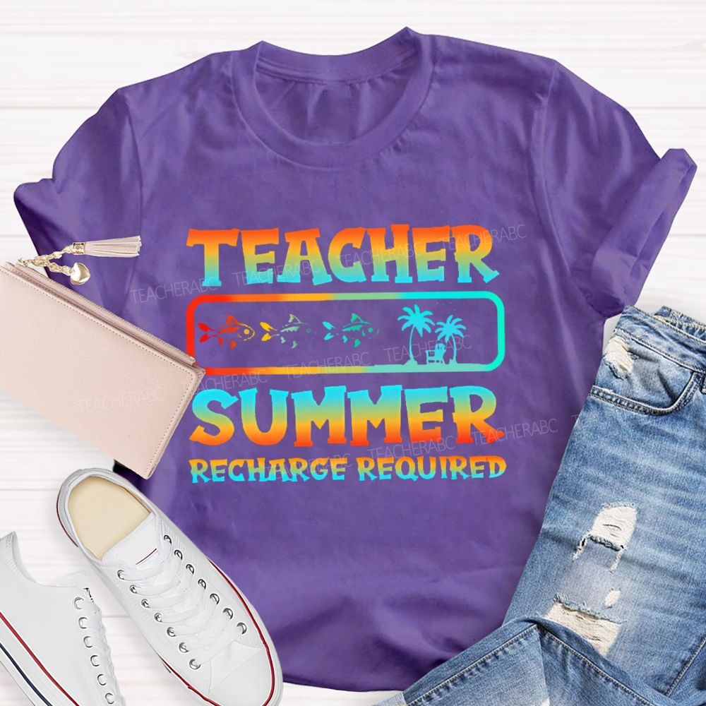 Teacher Summer Recharge Required  Graphic  Teacher T-shirt