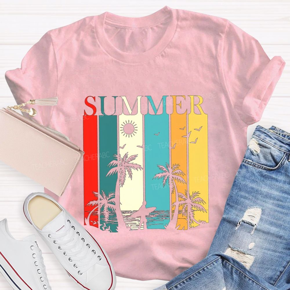 Summer Break Colorful Block Font Teacher T-shirt