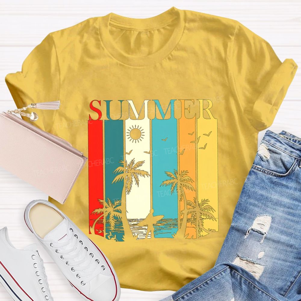 Summer Break Colorful Block Font Teacher T-shirt