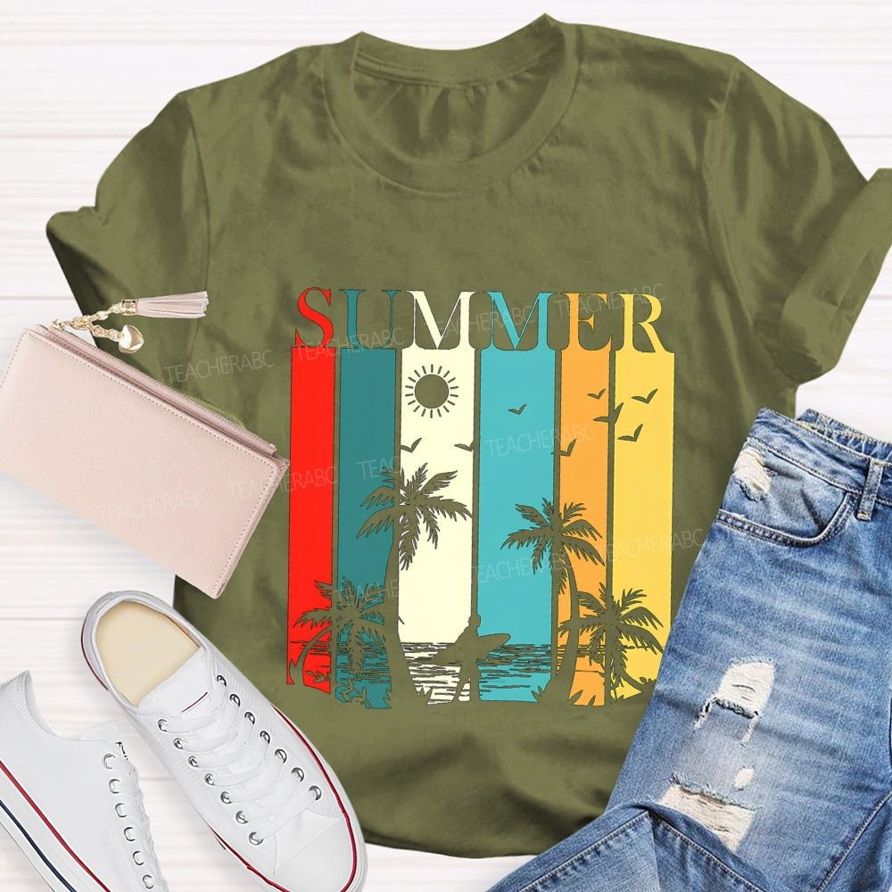 Summer Break Colorful Block Font Teacher T-shirt