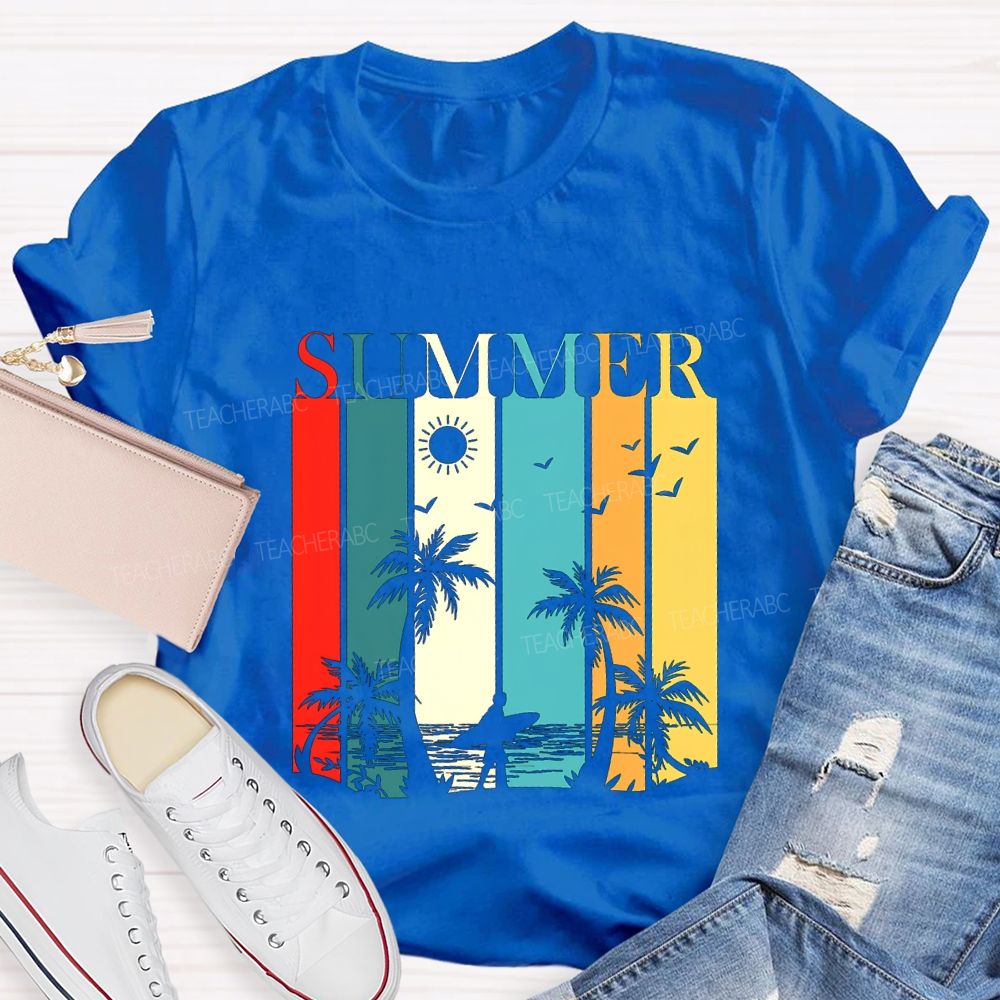 Summer Break Colorful Block Font Teacher T-shirt