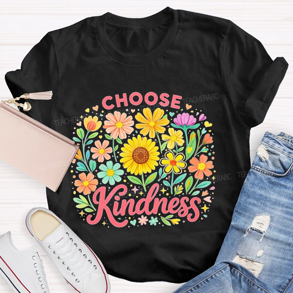 Choose Kindness Sunflower  Pattern  Teacher T-shirt