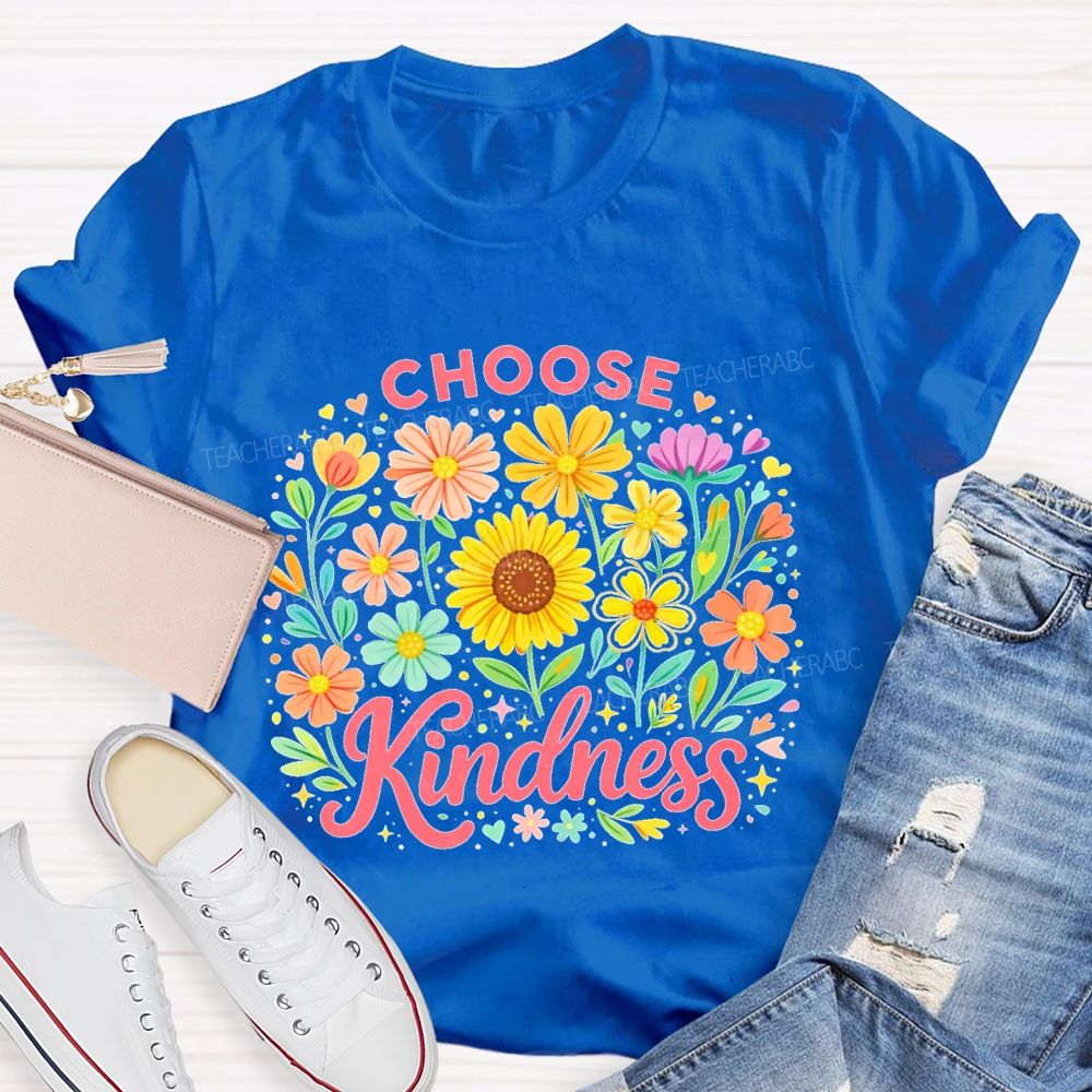 Choose Kindness Sunflower  Pattern  Teacher T-shirt