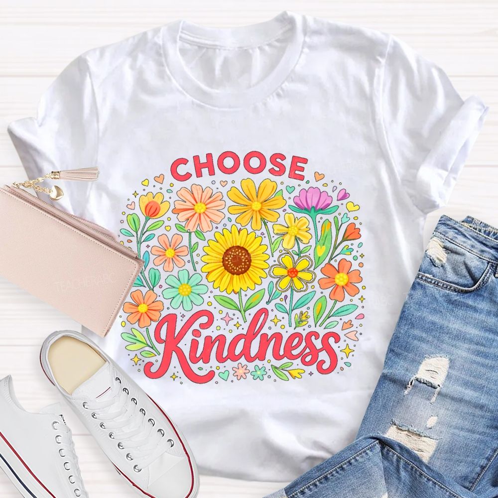 Choose Kindness Sunflower  Pattern  Teacher T-shirt