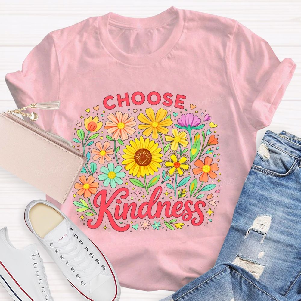 Choose Kindness Sunflower  Pattern  Teacher T-shirt