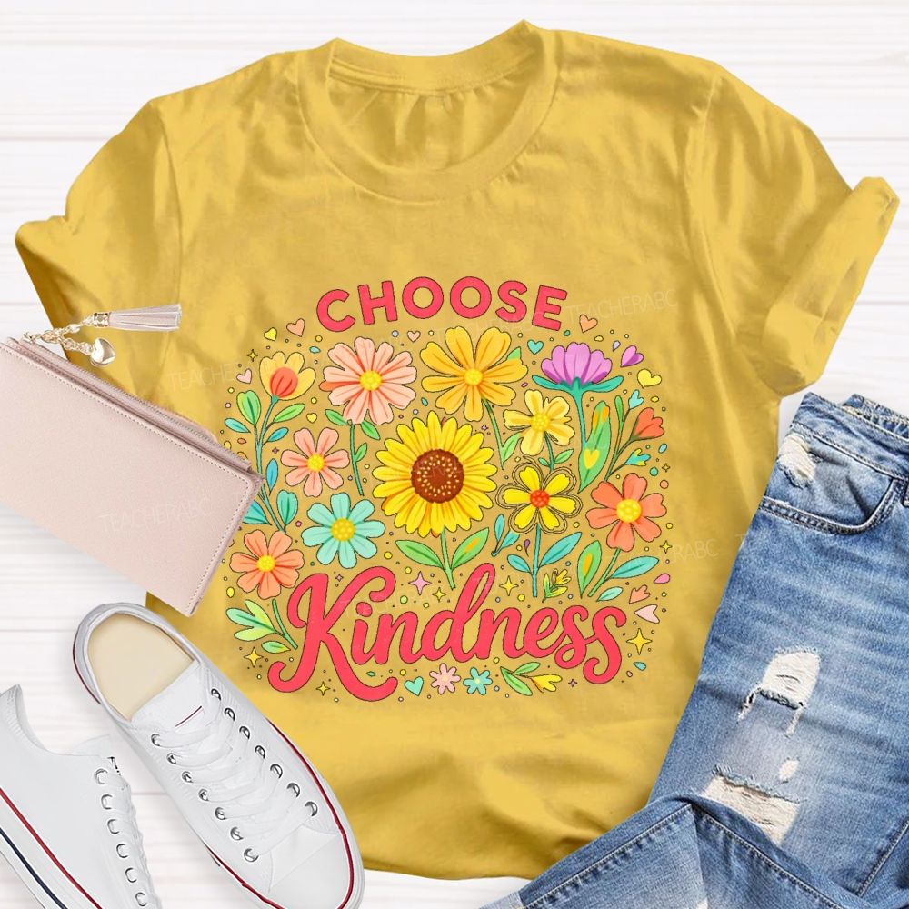 Choose Kindness Sunflower  Pattern  Teacher T-shirt