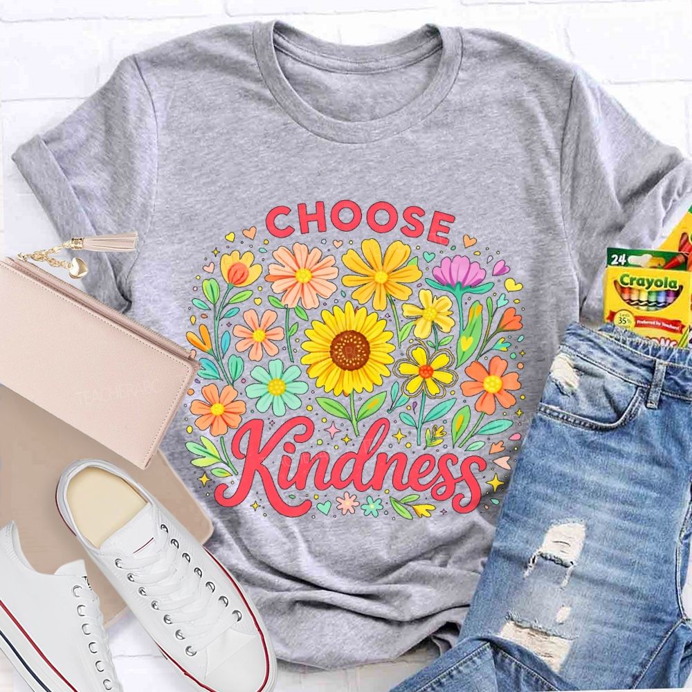 Choose Kindness Sunflower  Pattern  Teacher T-shirt