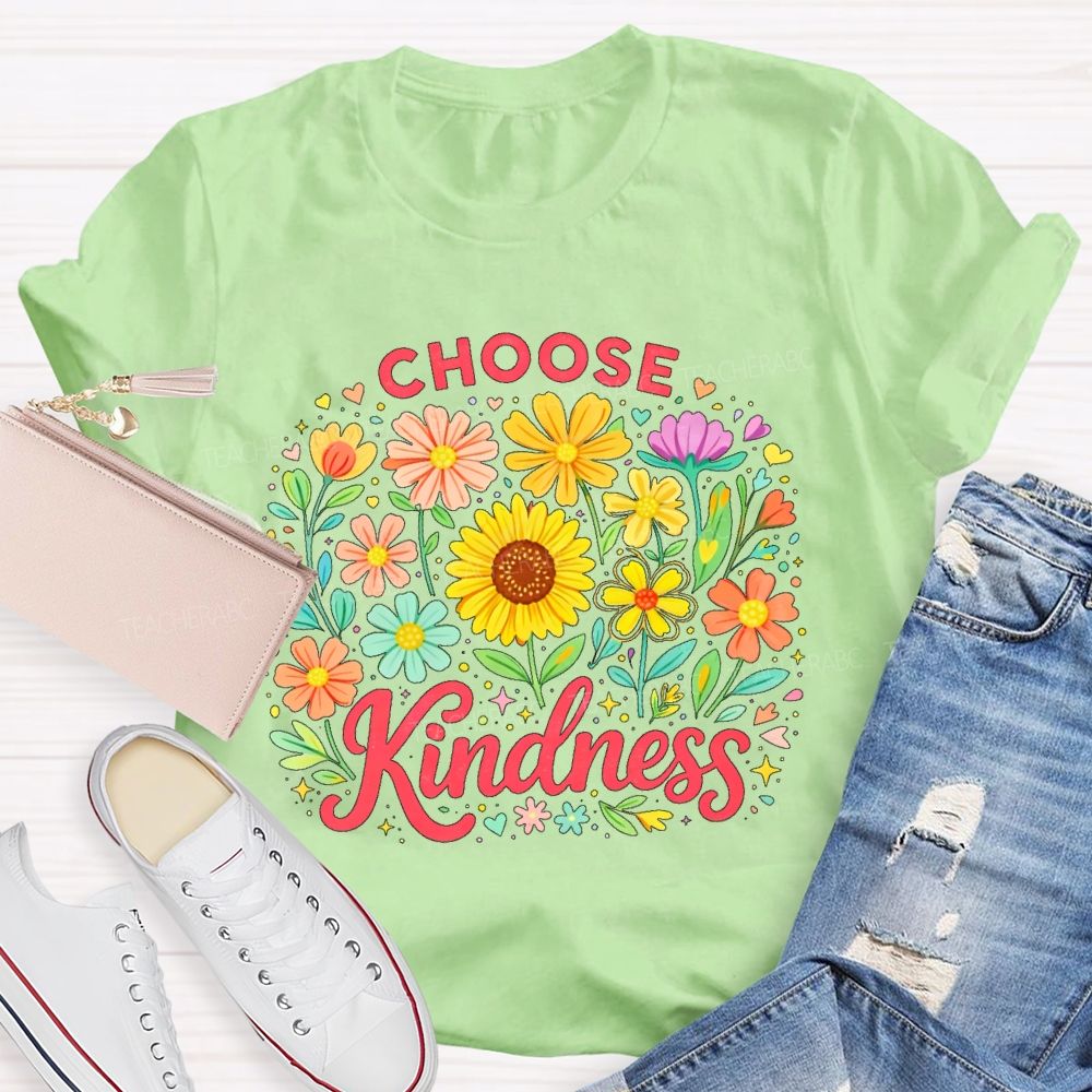 Choose Kindness Sunflower  Pattern  Teacher T-shirt