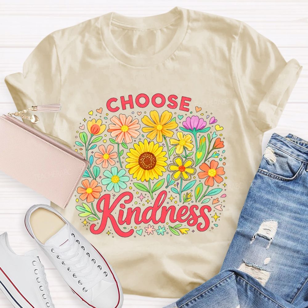 Choose Kindness Sunflower  Pattern  Teacher T-shirt