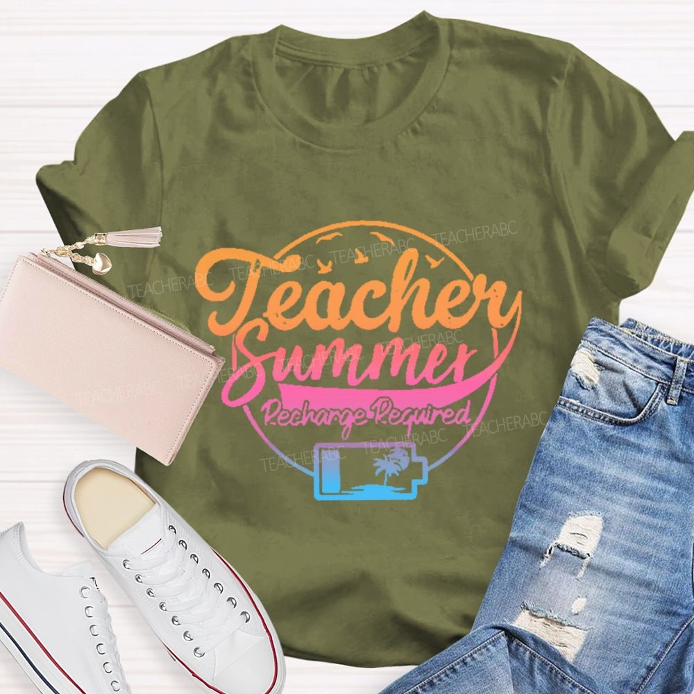 Teacher Summer Recharge Required Letters Graphics  Teacher T-shirt