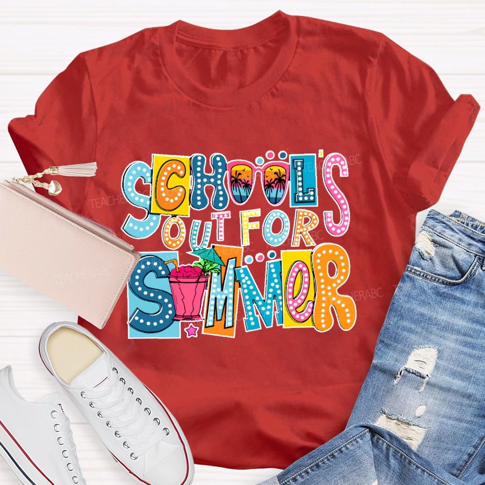 School's Out For Summer Colorful Blocks  Teacher T-shirt