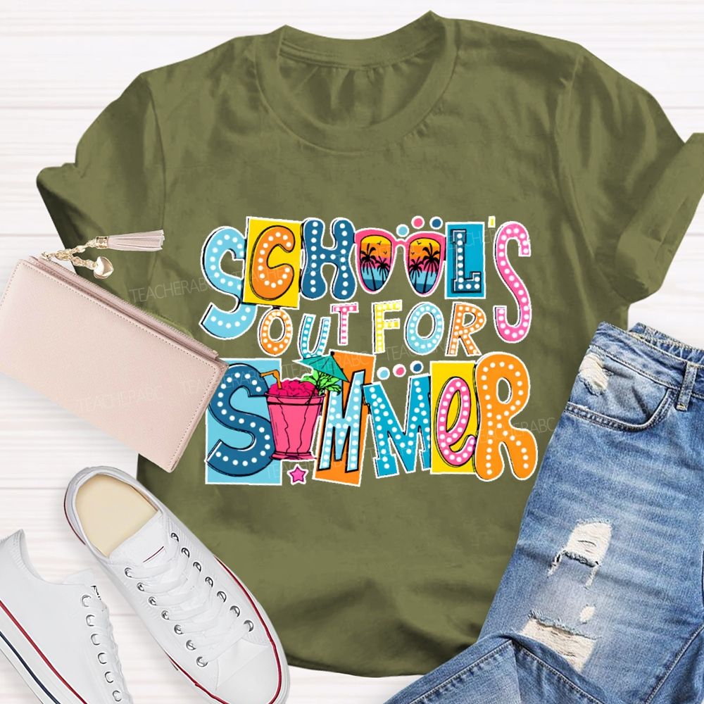 School's Out For Summer Colorful Blocks  Teacher T-shirt