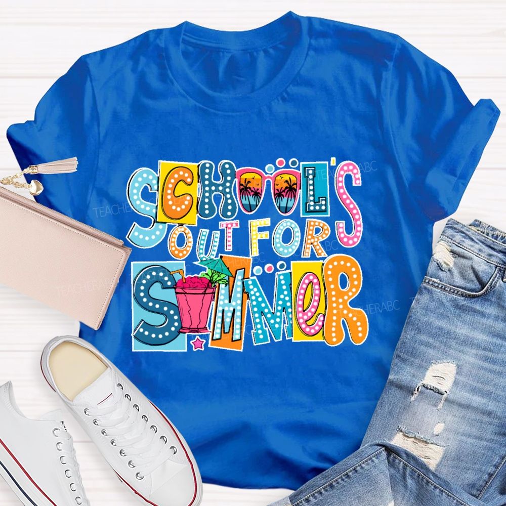 School's Out For Summer Colorful Blocks  Teacher T-shirt