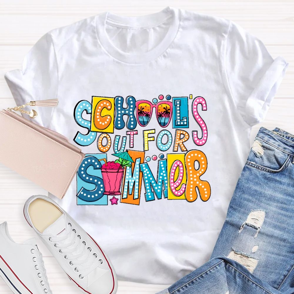 School's Out For Summer Colorful Blocks  Teacher T-shirt