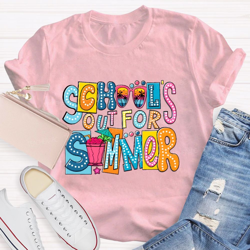 School's Out For Summer Colorful Blocks  Teacher T-shirt