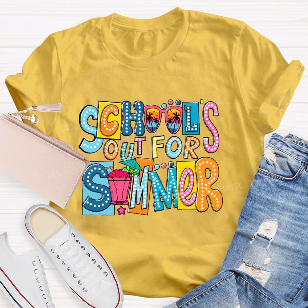 School's Out For Summer Colorful Blocks  Teacher T-shirt