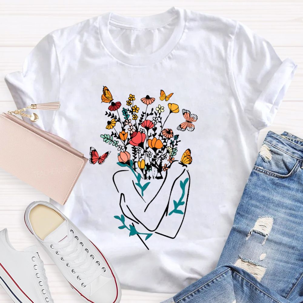 Love Myself Mental Health Floral Teacher T-Shirt