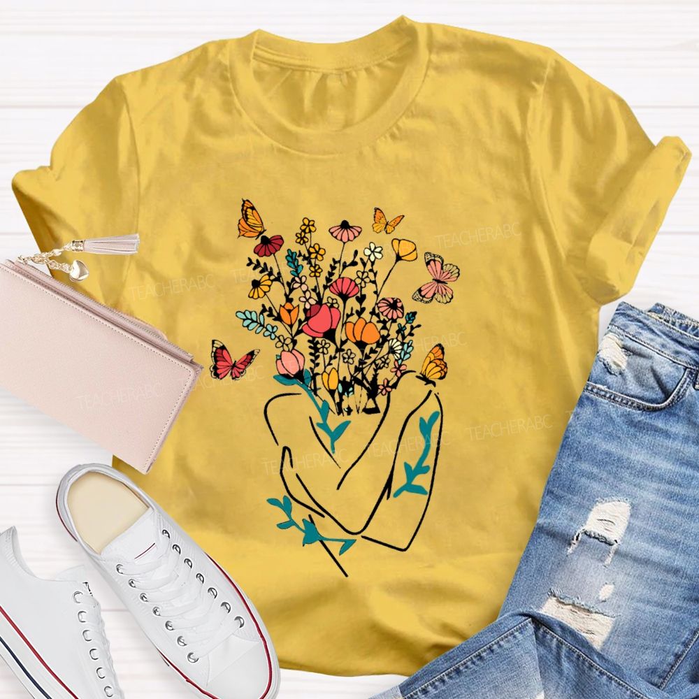 Love Myself Mental Health Floral Teacher T-Shirt