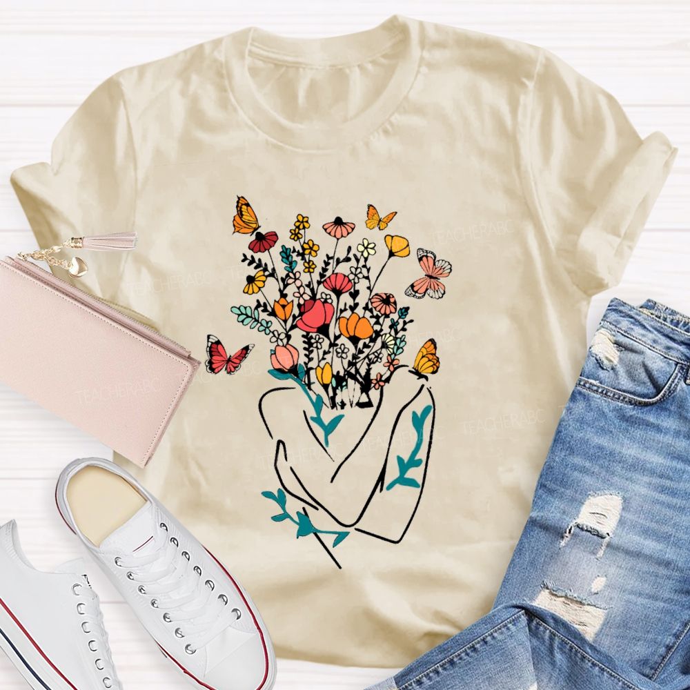 Love Myself Mental Health Floral Teacher T-Shirt
