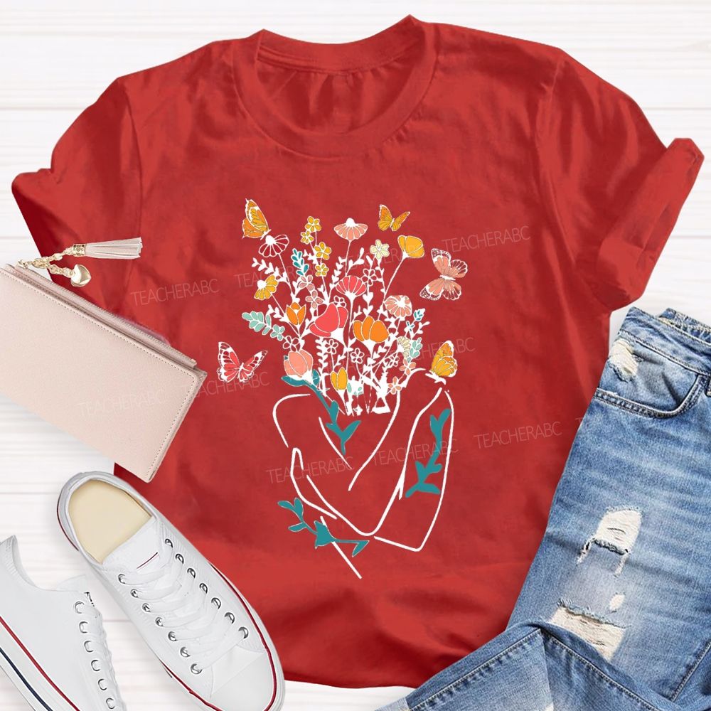 Love Myself Mental Health Floral Teacher T-Shirt