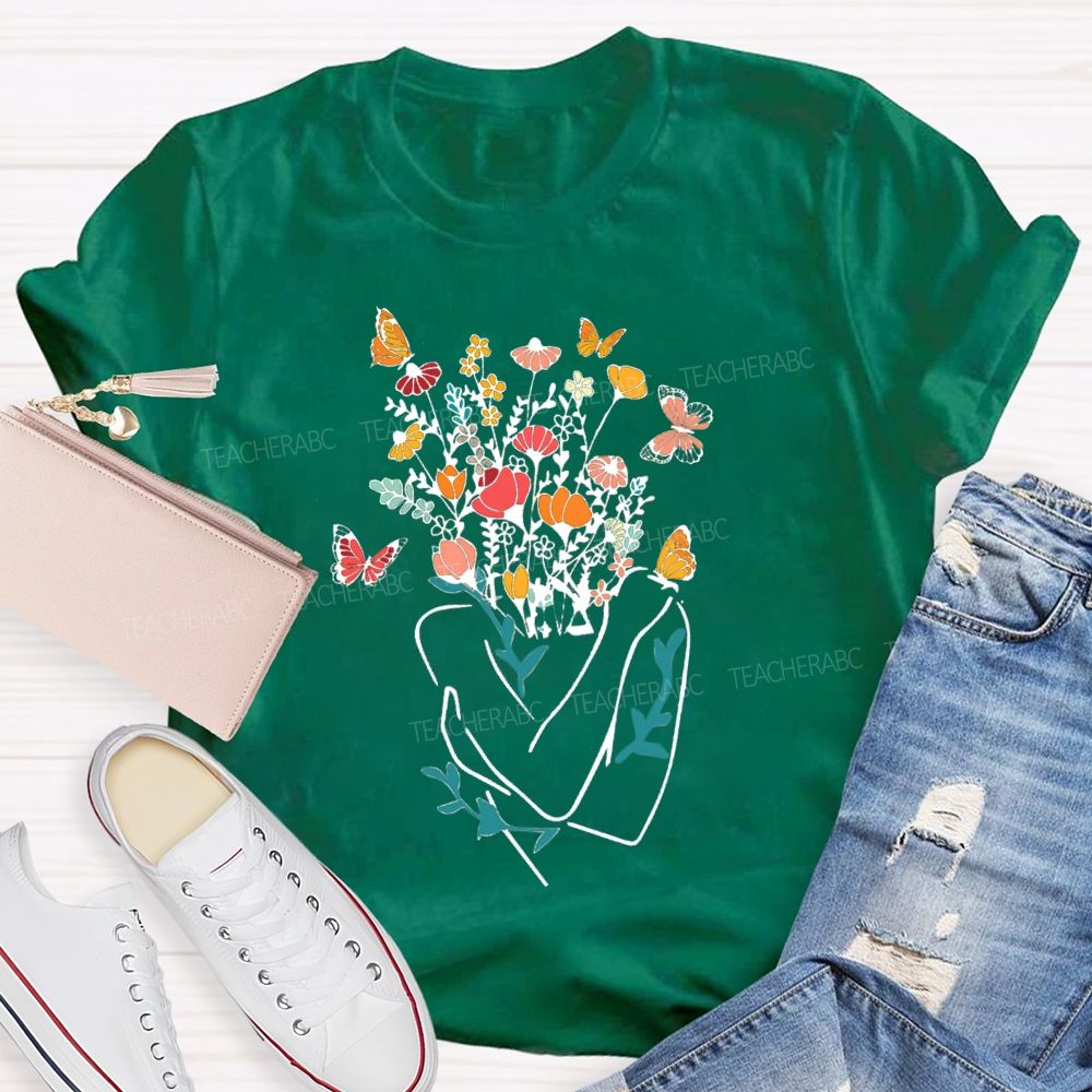 Love Myself Mental Health Floral Teacher T-Shirt