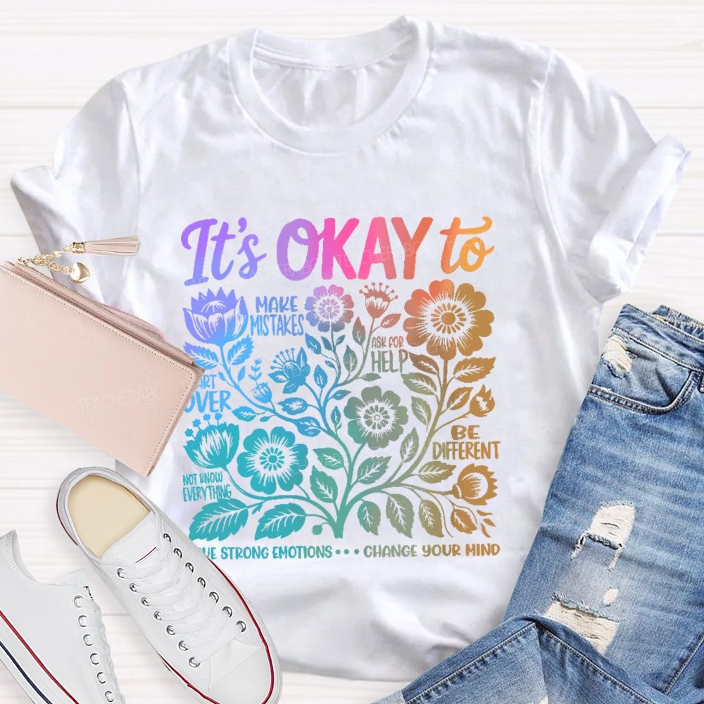 It's Okay To Make Mistakes Colorful Letters Graphics  Teacher T-shirt