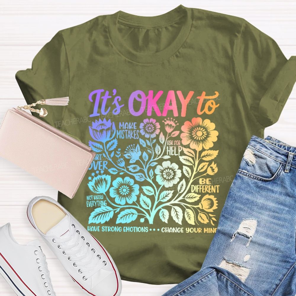 It's Okay To Make Mistakes Colorful Letters Graphics  Teacher T-shirt