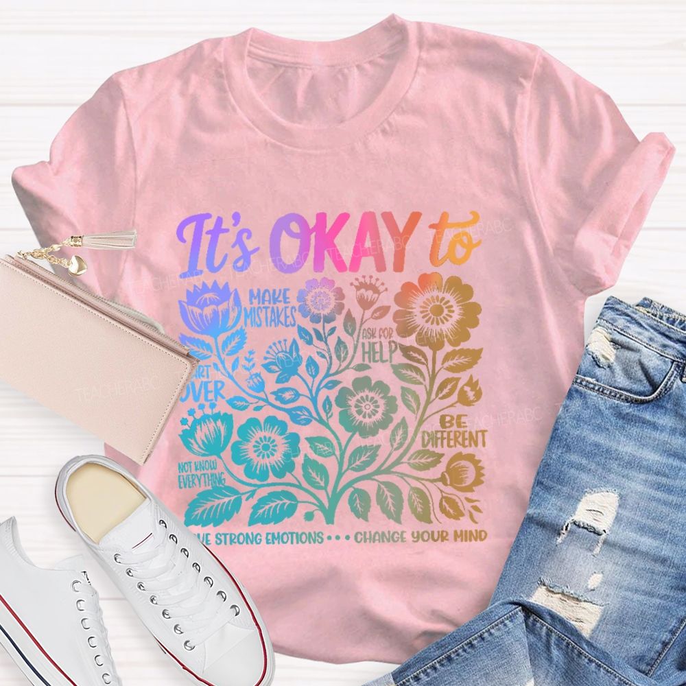 It's Okay To Make Mistakes Colorful Letters Graphics  Teacher T-shirt