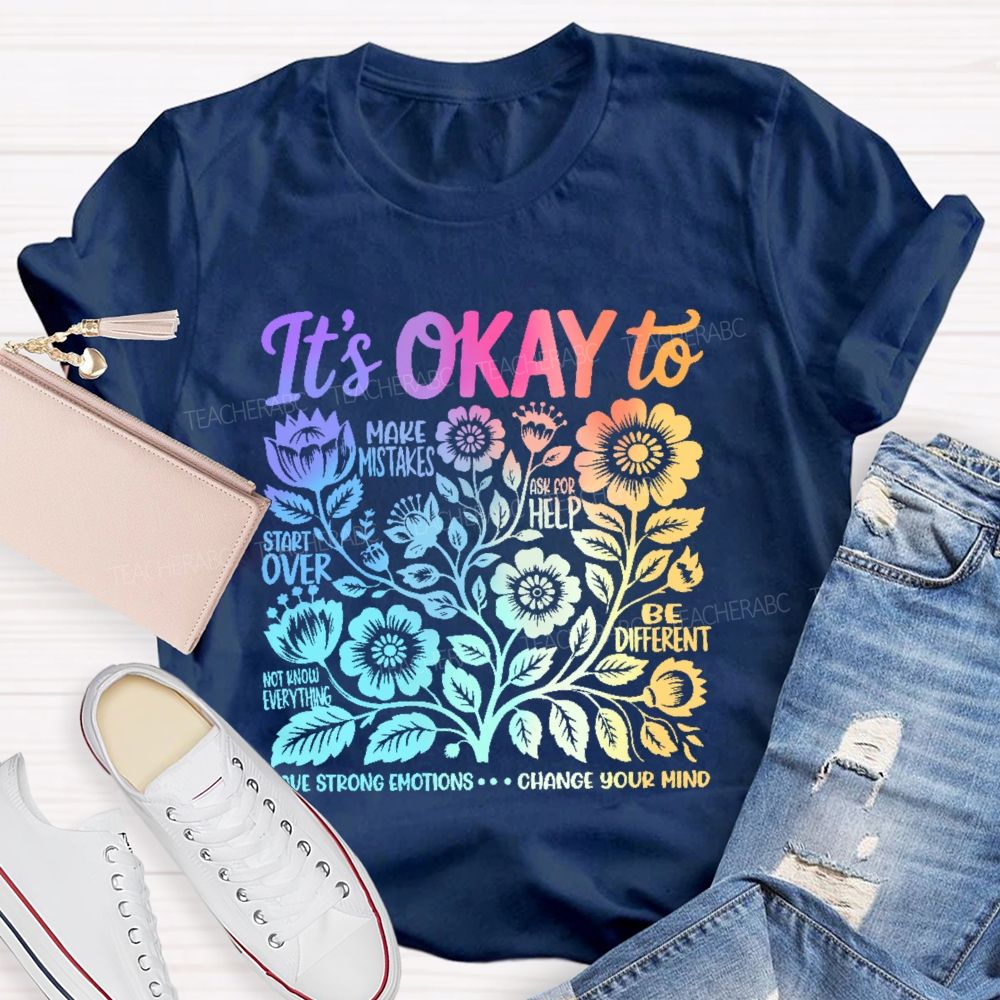 It's Okay To Make Mistakes Colorful Letters Graphics  Teacher T-shirt