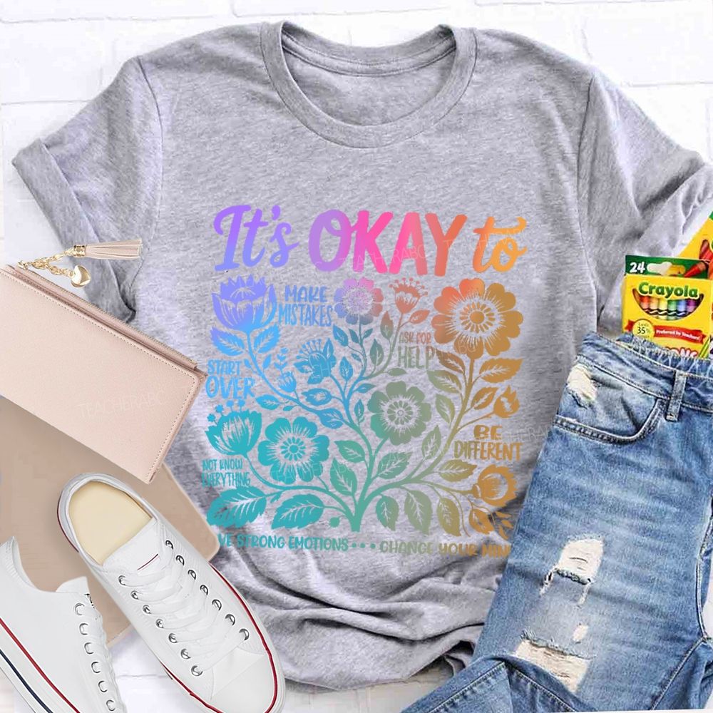 It's Okay To Make Mistakes Colorful Letters Graphics  Teacher T-shirt