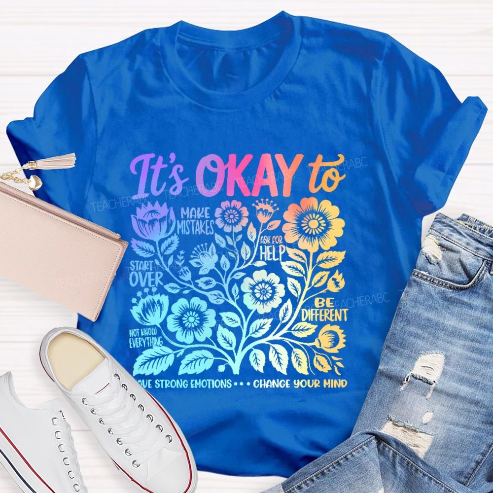 It's Okay To Make Mistakes Colorful Letters Graphics  Teacher T-shirt