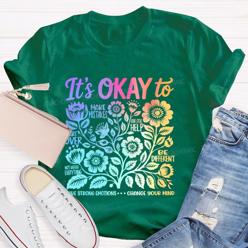 It's Okay To Make Mistakes Colorful Letters Graphics  Teacher T-shirt