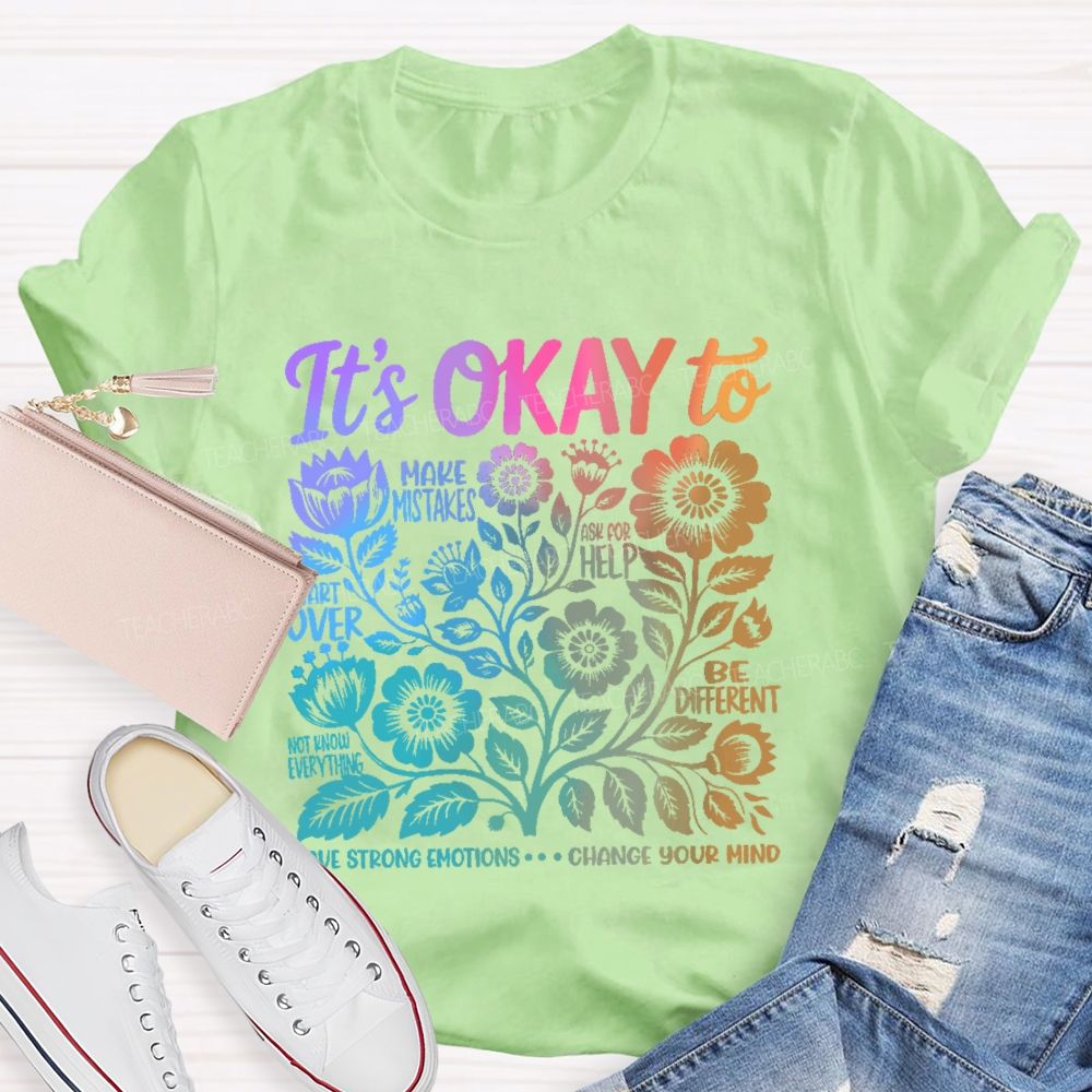 It's Okay To Make Mistakes Colorful Letters Graphics  Teacher T-shirt