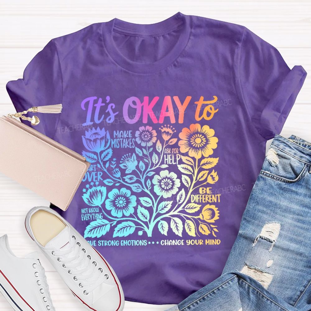 It's Okay To Make Mistakes Colorful Letters Graphics  Teacher T-shirt