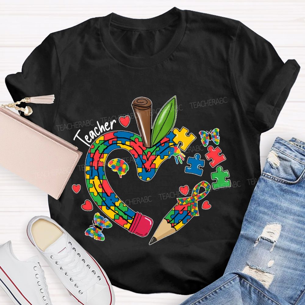 Teacher Puzzle Butterfly Pattern   Teacher T-shirt