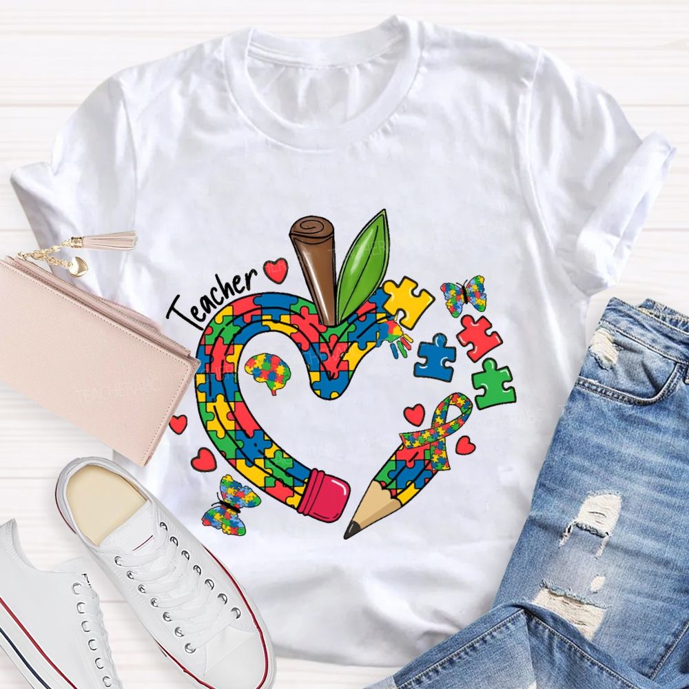Teacher Puzzle Butterfly Pattern   Teacher T-shirt