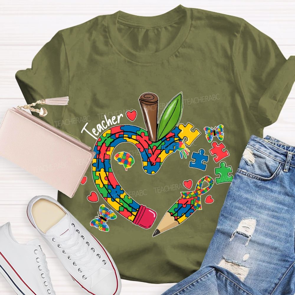 Teacher Puzzle Butterfly Pattern   Teacher T-shirt