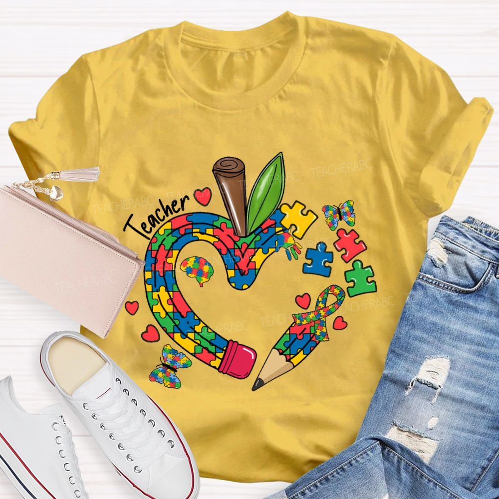 Teacher Puzzle Butterfly Pattern   Teacher T-shirt