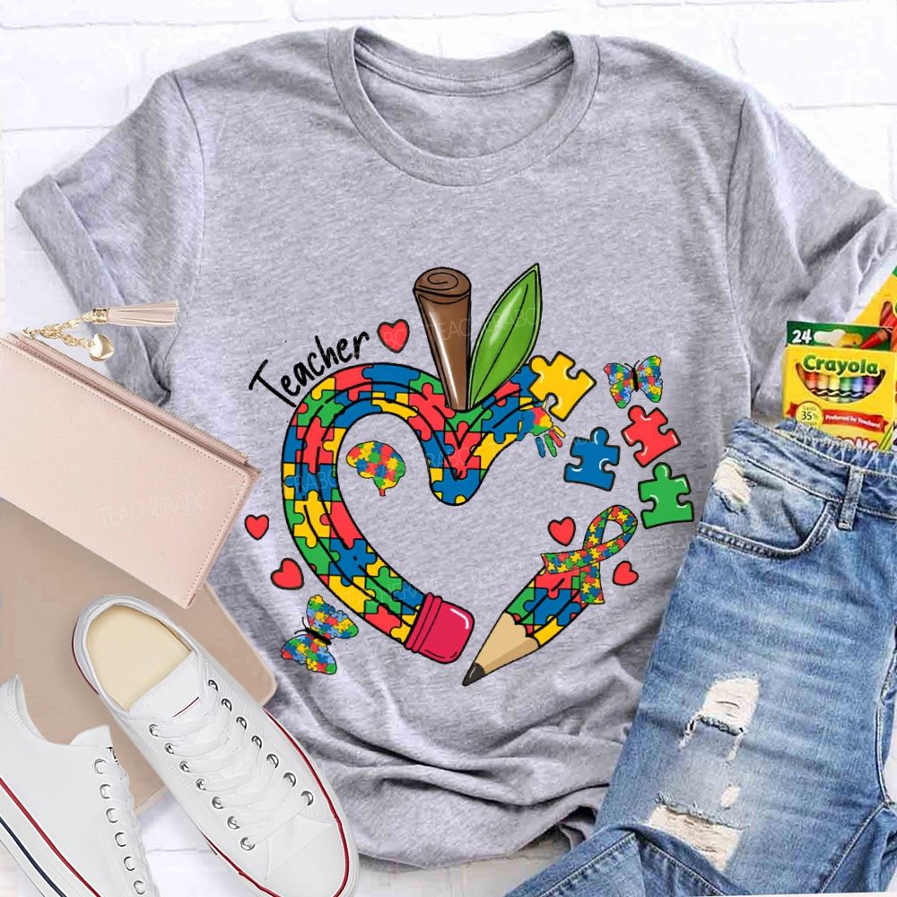 Teacher Puzzle Butterfly Pattern   Teacher T-shirt