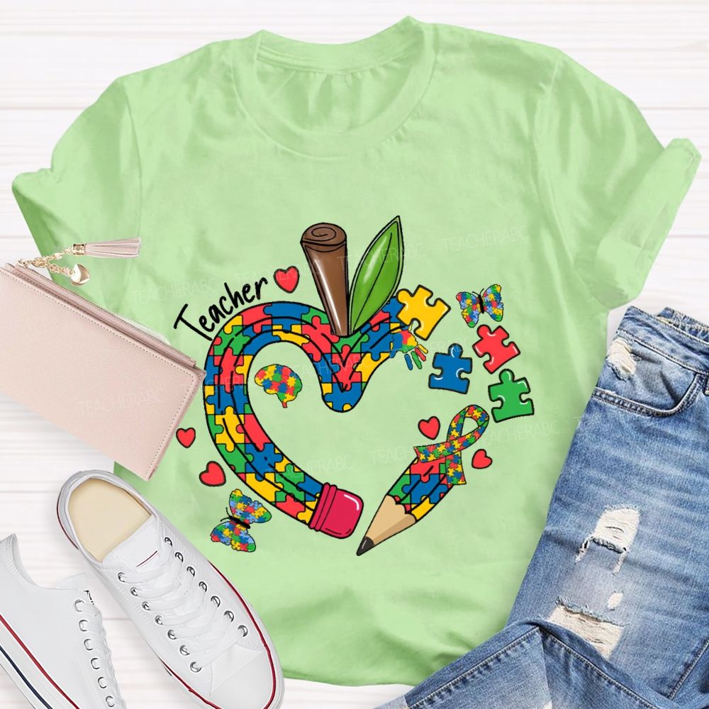 Teacher Puzzle Butterfly Pattern   Teacher T-shirt