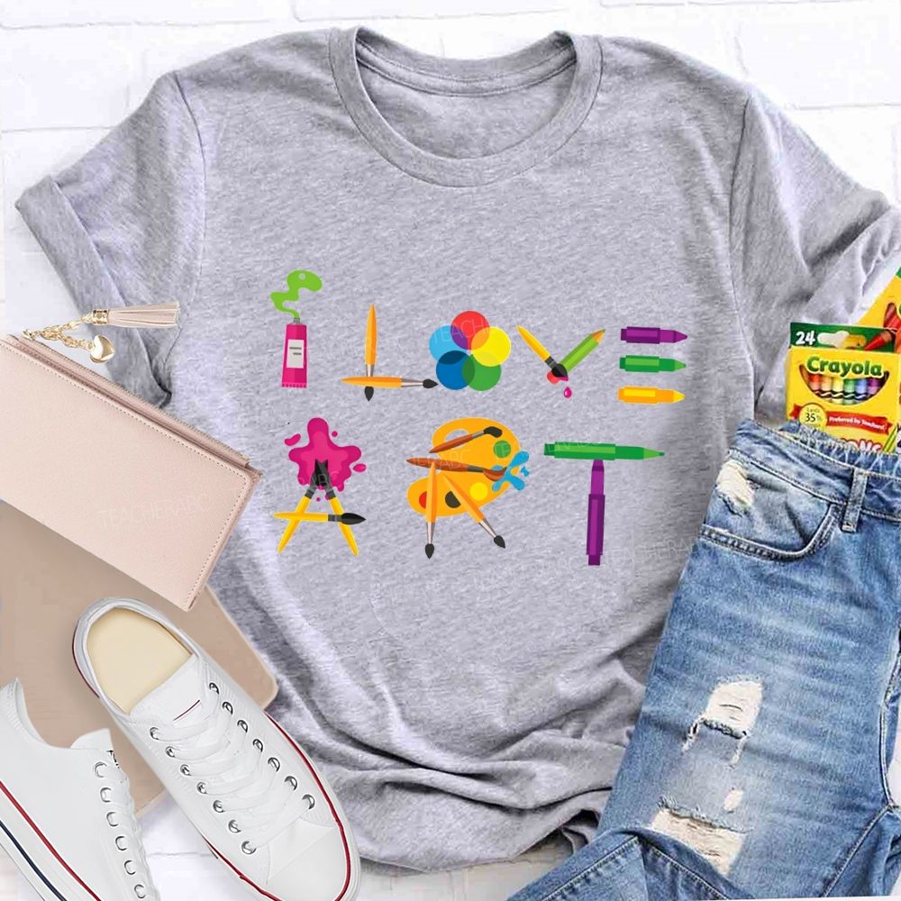 I Love Art Dyeing Palette And Brush Teacher T-shirt