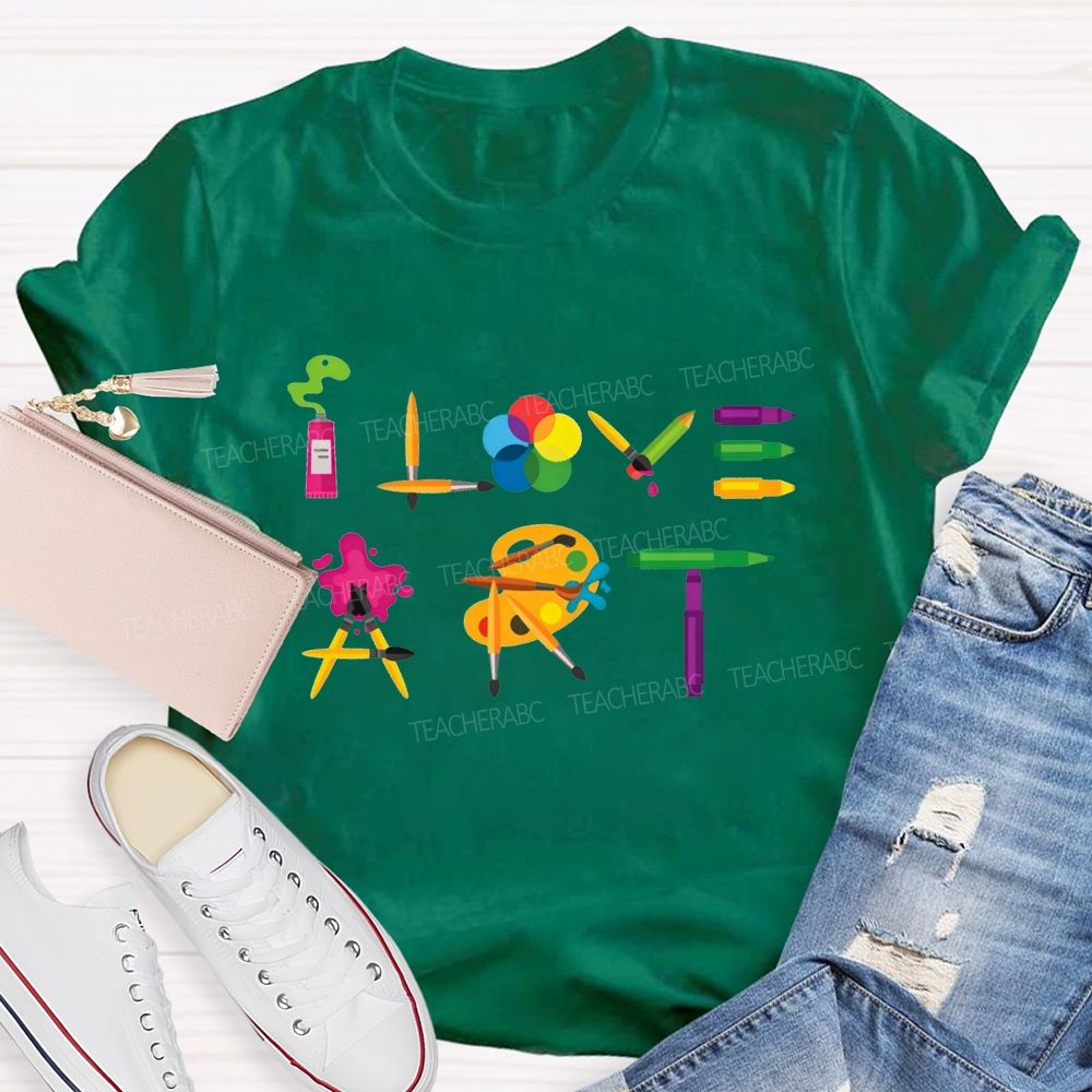 I Love Art Dyeing Palette And Brush Teacher T-shirt
