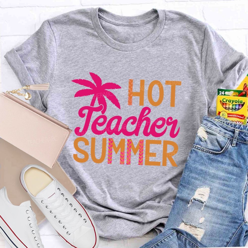 Hot Teacher Summer Colorful Letters  Teacher T-shirt